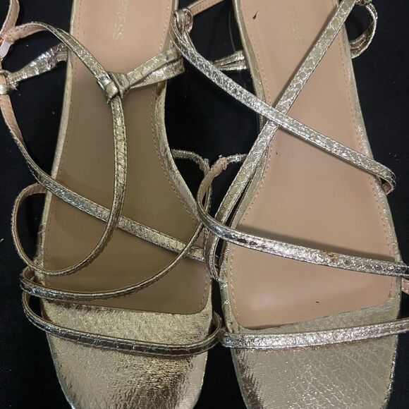Express Gold Strappy Sandals with Flat Sole - Picture 1 of 4
